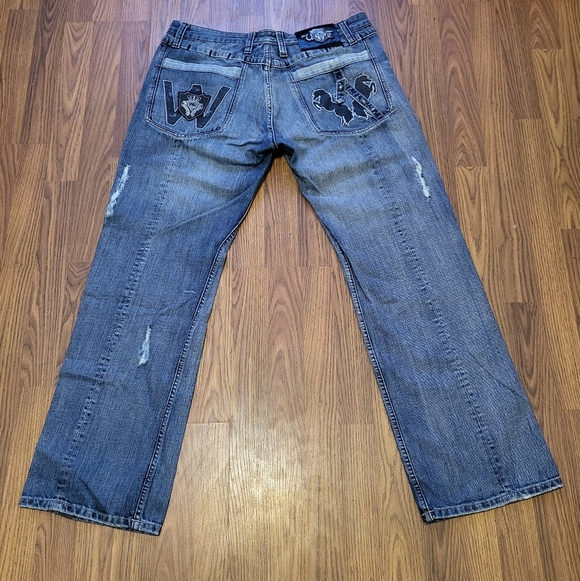 Wooquat 36x32 Men’s Distressed Western Jeans Studded Embroidered Cowboy Bootcut - Picture 11 of 16